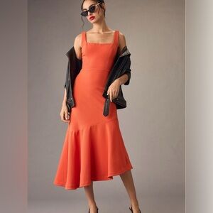 The Ariana Square-Neck Asymmetrical Ruffle-Hem Dress